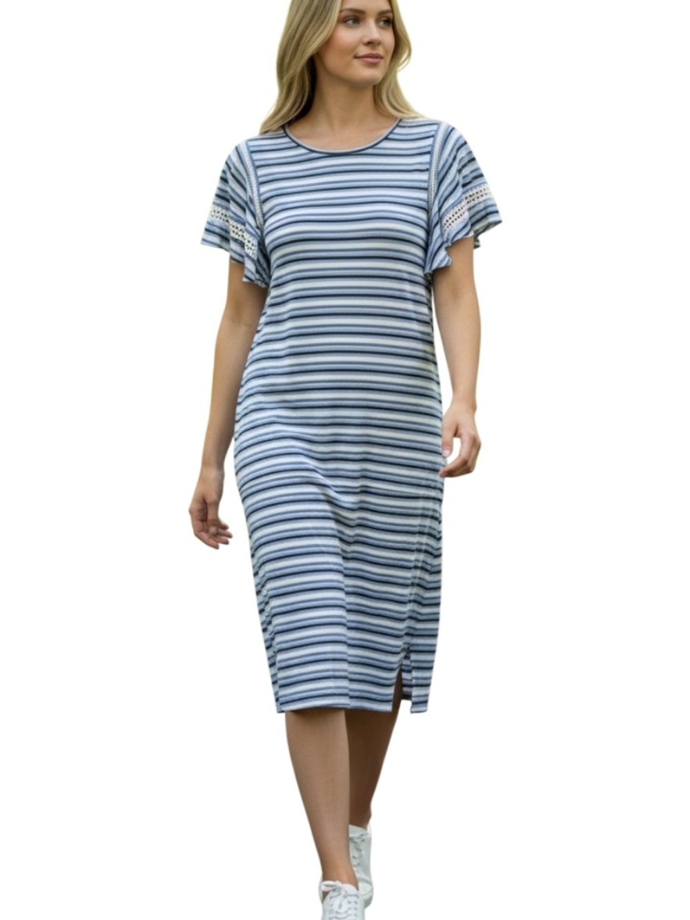 Striped Midi Dress in Blue and White